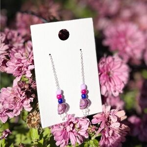 Elegant Purple and Pink Beaded  Skull Earrings